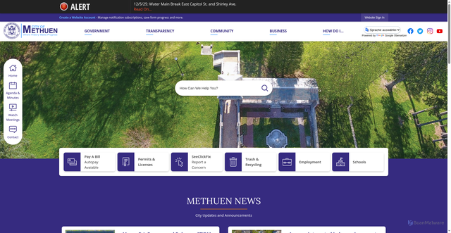 Security scan screenshot of https://methuen.gov/