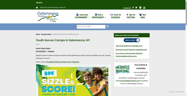 Security scan screenshot of https://www.cattco.gov/events/youth-soccer-camps-salamanca-ny-15596