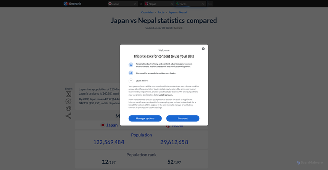 Security scan screenshot of https://georank.org/facts/japan/nepal
