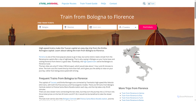Security scan screenshot of https://www.italiarail.com/pages/routes/bologna-to-florence