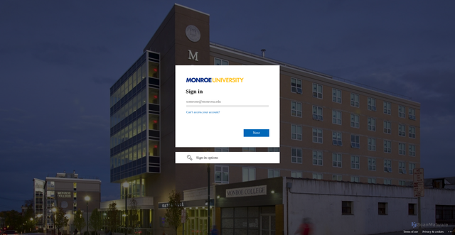Security scan screenshot of https://monroecollege0-my.sharepoint.com