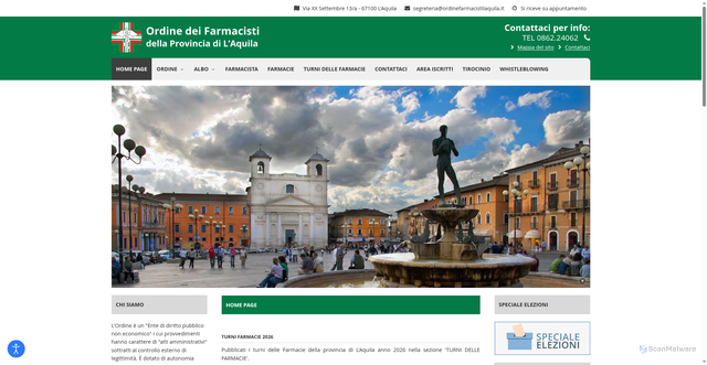Security scan screenshot of https://www.ordinefarmacistilaquila.it/