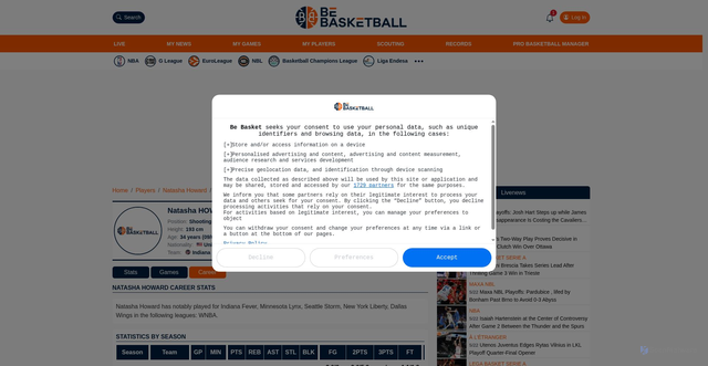 Security scan screenshot of https://www.be-basketball.com/player/natasha-howard/career-stats