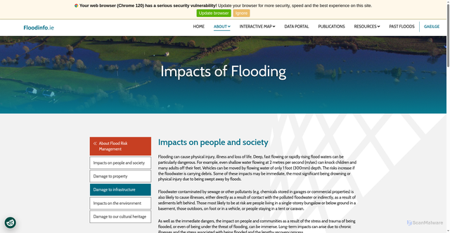 Security scan screenshot of https://www.floodinfo.ie/about_frm/impacts_of_flooding/