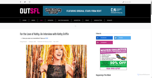 Security scan screenshot of https://outsfl.com/a-e/for-the-love-of-kathy-an-interview-with-kathy-griffin