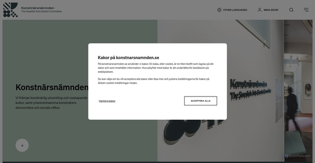 Security scan screenshot of https://www.konstnarsnamnden.se/