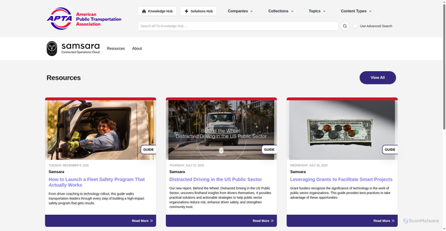 Security scan screenshot of https://knowledgehub.apta.com/company/samsara