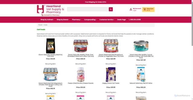 Security scan screenshot of https://www.heartlandvetsupply.com/s-72-food-cats.aspx?srsltid=AU7gw4VVkmcWU_DMuZ1bzaGS9JseTIrhtCfwb1i4YVzzJUbjCpszER5t