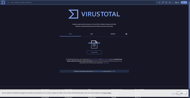 Security scan screenshot of https://www.virustotal.com/