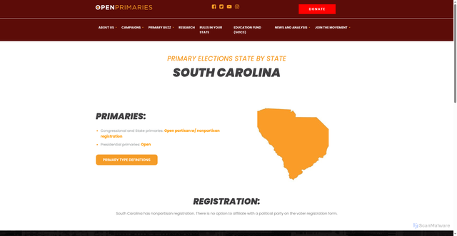 Security scan screenshot of https://openprimaries.org/states_south_carolina/
