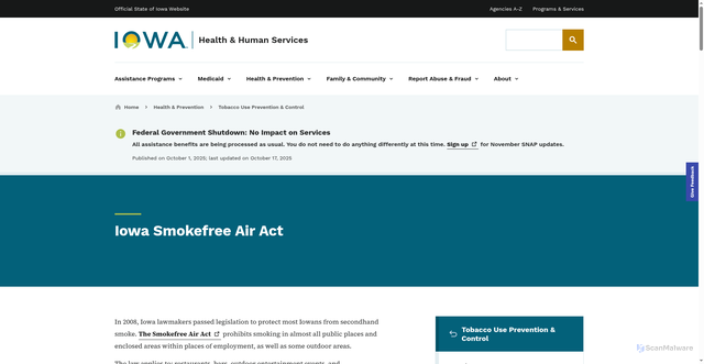 Security scan screenshot of https://hhs.iowa.gov/health-prevention/tobacco-use-prevention-control/iowa-smokefree-air-act