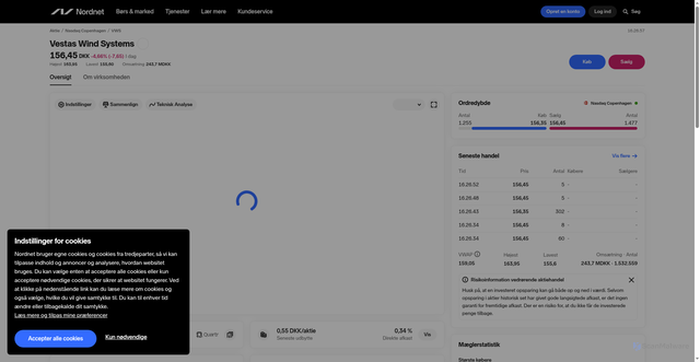Security scan screenshot of https://www.nordnet.dk/aktier/kurser/vestas-wind-systems-vws-xcse
