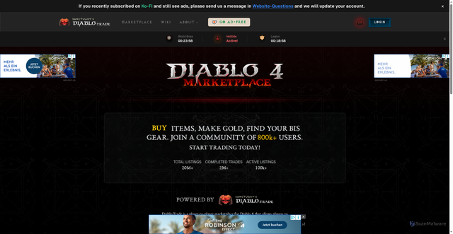 Security scan screenshot of https://diablo.trade