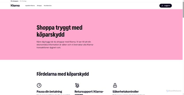 Security scan screenshot of https://www.klarna.com/se/beskrivning-av-klarnas-koparskydd/
