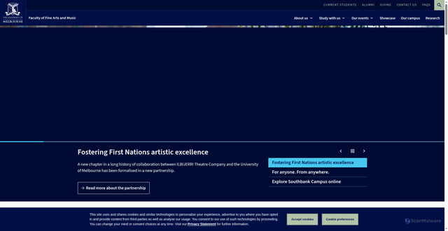 Security scan screenshot of https://finearts-music.unimelb.edu.au