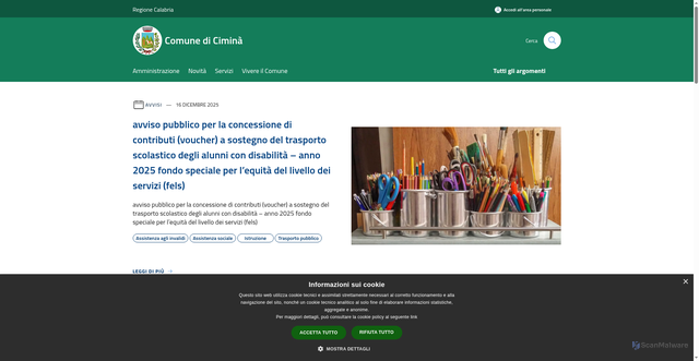 Security scan screenshot of https://comune.cimina.rc.it/it