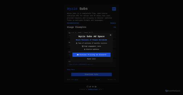 Security scan screenshot of https://sub.wyzie.ru