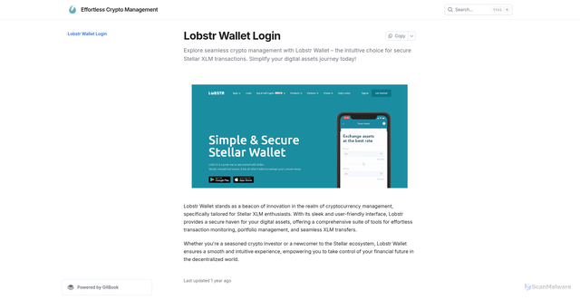 Security scan screenshot of https://lobsttrwalletogin.gitbook.io/us/