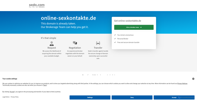 Security scan screenshot of https://online-sexkontakte.de/