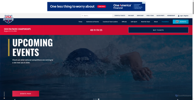 Security scan screenshot of https://www.usaswimming.org/