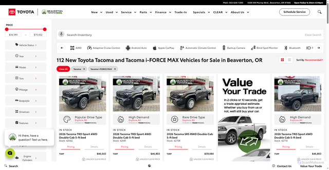 Security scan screenshot of https://www.beavertontoyota.com/new-vehicles/tacoma/