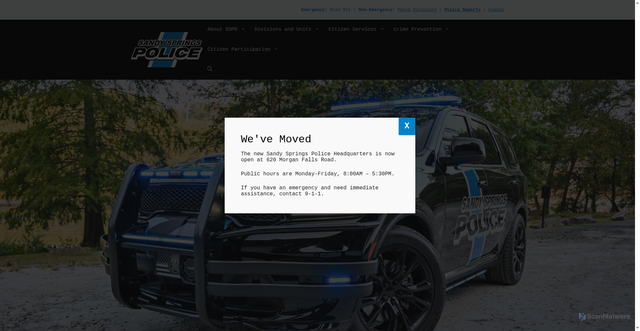 Security scan screenshot of https://www.sandyspringsgapolice.gov/