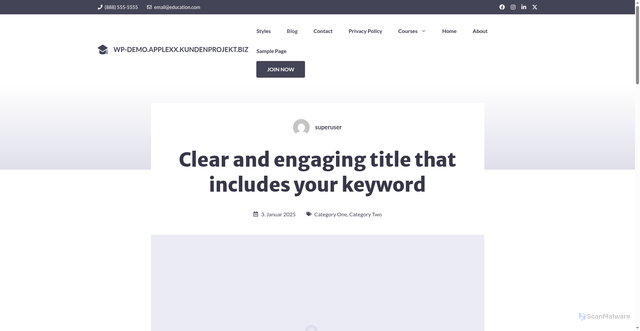 Security scan screenshot of https://wp-demo.applexx.kundenprojekt.biz/2025/01/03/clear-and-engaging-title-that-includes-your-keyword-4/
