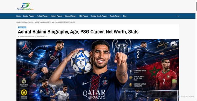 Security scan screenshot of https://playersbiography.com/achraf-hakimi/