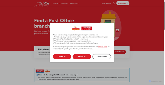Security scan screenshot of https://www.parcelforce.com/branch-finder