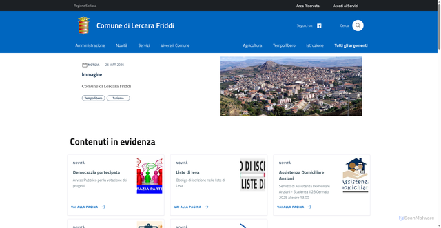 Security scan screenshot of https://www.comune.lercarafriddi.pa.it/