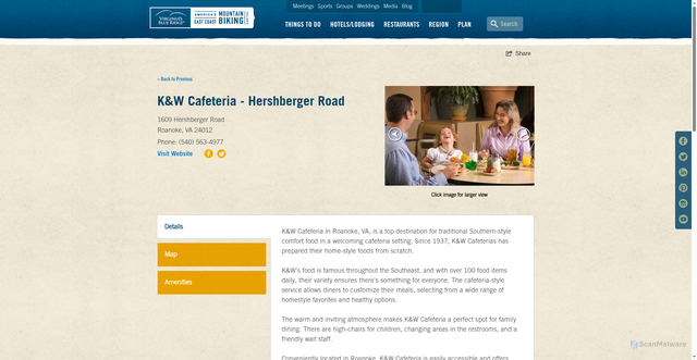 Security scan screenshot of https://www.visitroanokeva.com/listings/k%26w-cafeteria-hershberger-road/6800/