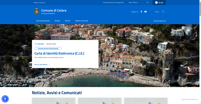 Security scan screenshot of https://www.comune.cetara.sa.it