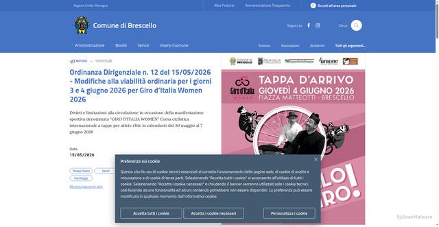 Security scan screenshot of https://www.comune.brescello.re.it
