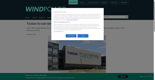 Security scan screenshot of https://www.windpowermonthly.com/article/1939468/vestas-cut-900-office-jobs-end-2025