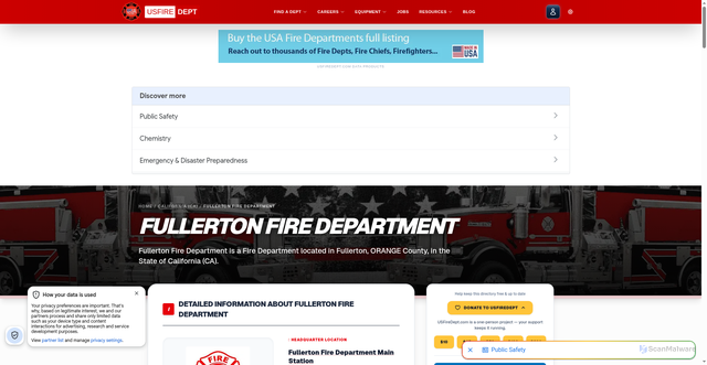 Security scan screenshot of https://usfiredept.com/fullerton-fire-department-8665.html