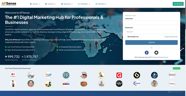 Security scan screenshot of https://www.apsense.com