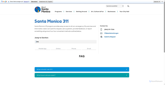 Security scan screenshot of https://www.santamonica.gov/process-explainers/santa-monica-311