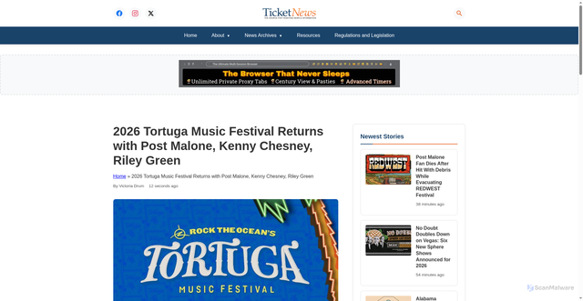 Security scan screenshot of https://www.ticketnews.com/2025/10/2026-tortuga-music-festival-returns-with-post-malone-kenny-chesney-riley-green/
