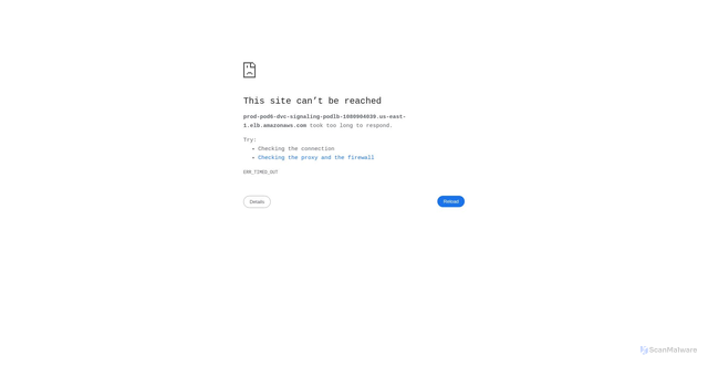 Security scan screenshot of https://prod-pod6-dvc-signaling-podlb-1080904039.us-east-1.elb.amazonaws.com
