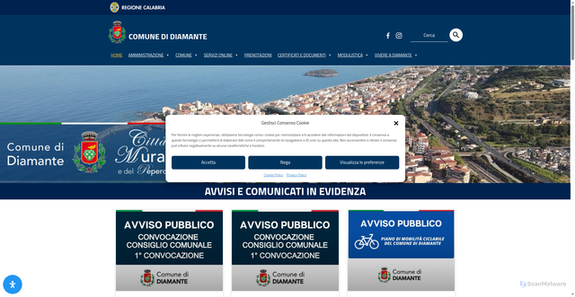 Security scan screenshot of https://www.comune-diamante.it/