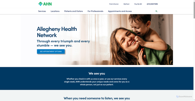 Security scan screenshot of https://www.ahn.org/