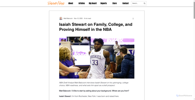Security scan screenshot of https://www.babcockhoops.com/post/isaiah-stewart-on-family-college-and-proving-himself-in-the-nba