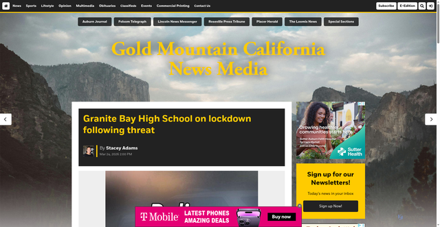Security scan screenshot of https://goldmountaincanews.com/news/360287/granite-bay-high-school-on-lockdown-following-threat/