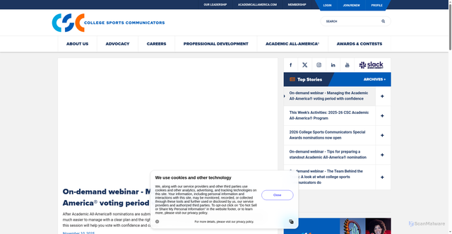Security scan screenshot of https://collegesportscommunicators.com/