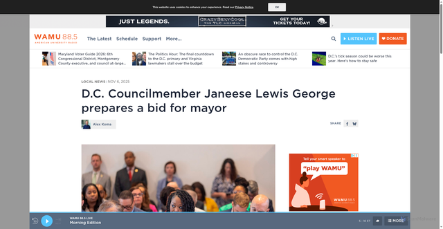 Security scan screenshot of https://wamu.org/story/25/11/06/d-c-councilmember-janeese-lewis-george-prepares-a-bid-for-mayor/