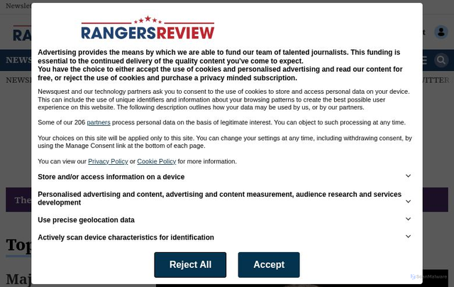 Security scan screenshot of https://www.rangersreview.co.uk/