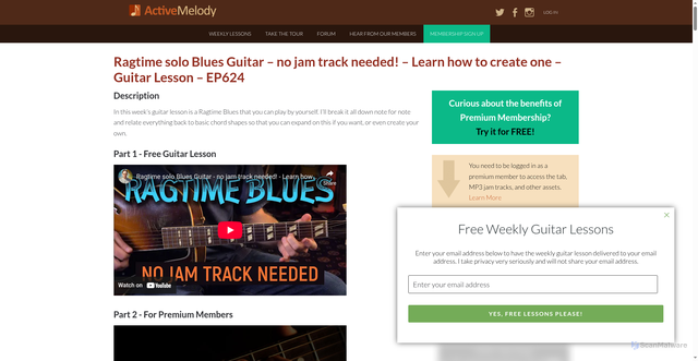 Security scan screenshot of https://www.activemelody.com/lesson/ragtime-solo-blues-guitar-no-jam-track-needed-learn-how-to-create-one-guitar-lesson-ep624/