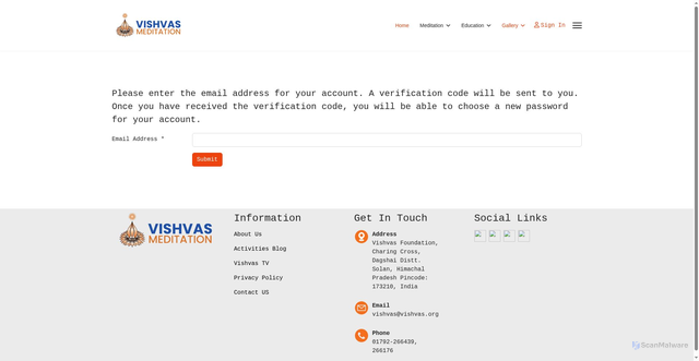 Security scan screenshot of https://vishvasmeditation.org/index.php/component/users/reset