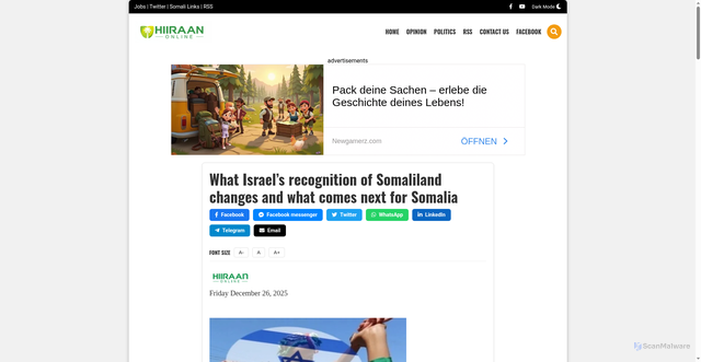 Security scan screenshot of https://www.hiiraan.com/politics4/2025/Dec/204028/what_israels_recognition_of_somaliland_changes_and_what_comes_next_for_somalia.aspx