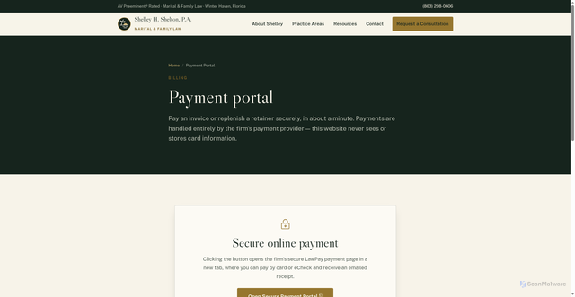 Security scan screenshot of https://shelleysheltonlaw.com/pay-your-bill/